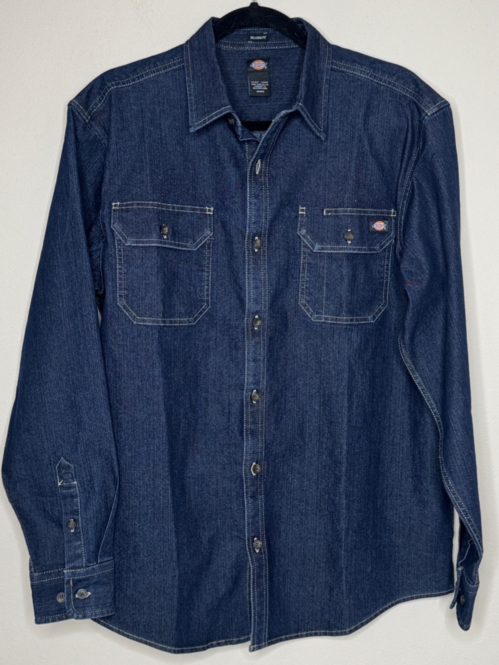 Dickies Men's Indigo Denim Button-Down Work Shirt M